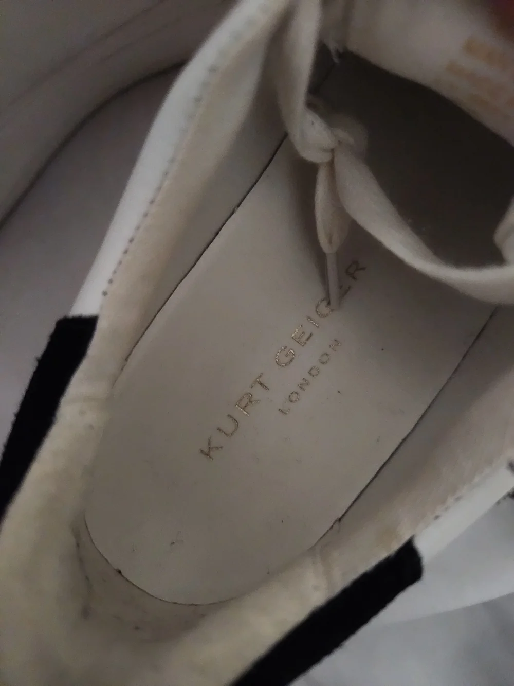 Kurt Geiger White Low-Top Sneakers with Black Heel and Embellishment